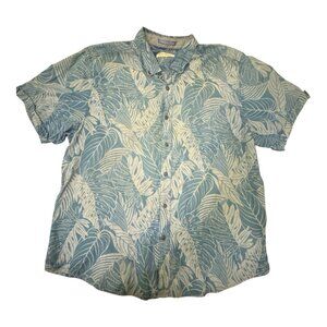 Tommy Bahama Shirt Men's XL Blue Short Sleeve Tropical Leaves